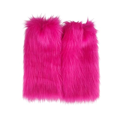 Women Furry Leg warmers Solid Fuzzy Leg warmers Soft Boot Cuffs Cover for Cold Weather (Hot Pink, A)