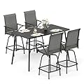 Sophia & William Outdoor Bar Set, Patio Bar Table and Chairs Set, Bar Height Patio Set - 4 x Swivel Bar Chairs(Grey), 1 x Rectangular Bar Table(Black)