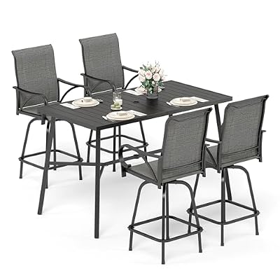 Sophia & William Outdoor Bar Set, Patio Bar Table and Chairs Set, Bar Height Patio Set - 4 x Swivel Bar Chairs(Grey), 1 x Rectangular Bar Table(Black)