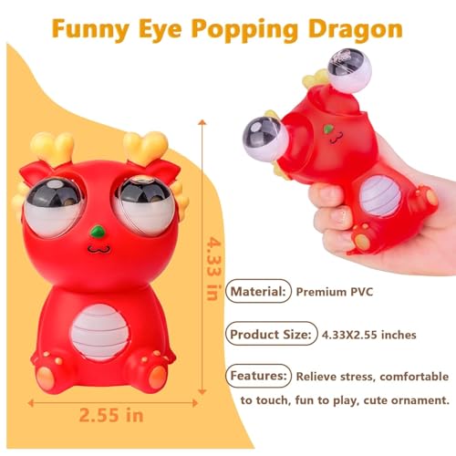 Image of Funny Dragon Pinch Toy | Squishy Dinosaur with Pop-Out Eyes | Stress Relief Squeeze Toy for Kids & Adults (Red)