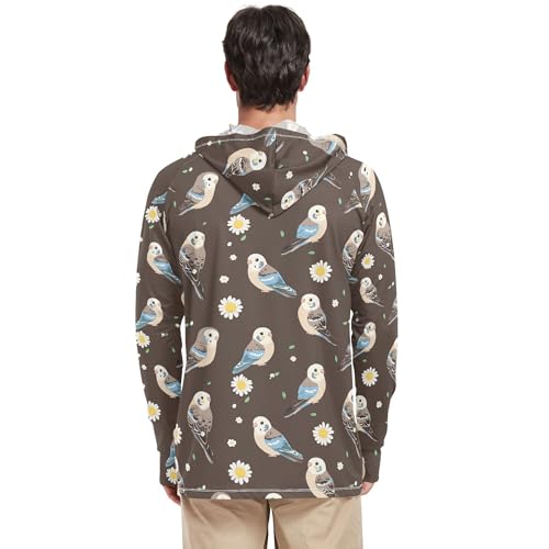 Cute Budgerigar Brown Men's Sun Shirts Hoodies Long Sleeve Beach Hoodie Swim Shirt UPF 50+ S3