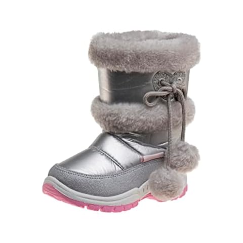 Rugged Bear Girls Snow Boot, Silver/Pink, 3 Big Kid Cover