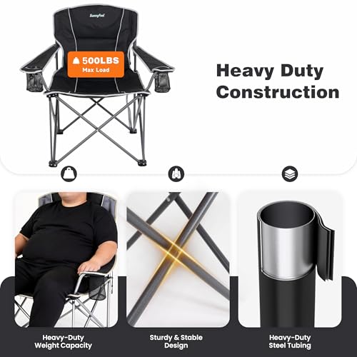 SILLA DE CAMPING SOBREDIMENSIONADA SUNNYFEEL PARA ADULTOS GRANDES Y ALTOS, SILLA PLEGABLE DE ALTA RESISTENCIA CON RESPALDO ALTO Y PORTA VASOS, PORTÁTIL PARA EXTERIOR, CAMPING, PESCA Y PLAYA miniatura 6