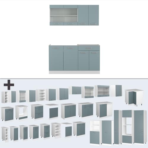 Vicco cucina monoblocco R-line, Grigio-blu/Bianco, 140 cm, PL Marmo - 8