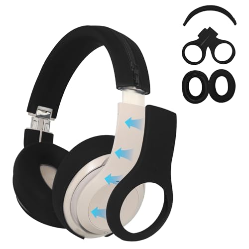 Adhiper 3-in-1 Silicone Sweat Case Cover for Beats Studio Pro Headphones Accessories, Ear Pad Covers/Zipper Headband Cover/Shell Covers for Beats Studio Pro, Sweatproof & Easy to Clean - Black