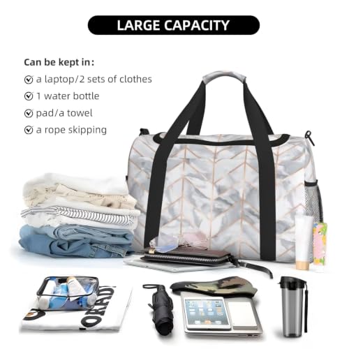 Bolsa de viaje plegable de mármol dorado rosa grande e impermeable 6