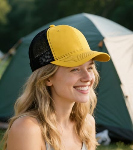 Image of 2-Pack Breathable Mesh Snapback Trucker Hats, Adjustable Baseball Caps for Men Women, Cotton-Poly Twill Outdoor