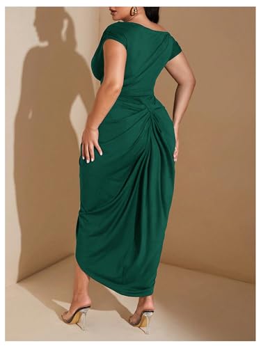 Image of Floerns Women's Plus Size Asymmetrical Neck Long Dress Ruched Slit Hem Cocktail Dress