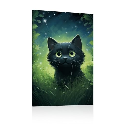 Tableau chat noir aux yeux verts ZMFBHFBH - Toile imprimée de 50x65 cm encadrée pour salon