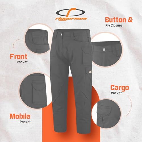 Mens Tactical Pants Elasticated Waist Lightweight Work Pants for Men Construction Relaxed Fit Cargo Pants4