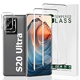 Galaxy S20 Ultra Screen Protector,2 Pack Tempered Glass Screen Protector with 2 Pack Camera Lens Protector,3D Full Coverage,9H Hardness,Support Fingerprint Unlock,Easy to install(6.9 Inch)
