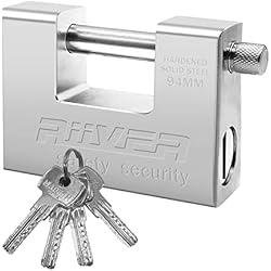 Candado De Porton WAIZHIUA Candado Seguridad Resistente 1 kg con 4 Llaves, Candado Rectangular Acero Endurecido Monobloque, Candado de Seguridad para Contenedor Cadena Cobertizos Puertas Portones Almacenes (94mm)