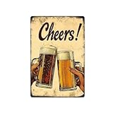 Cheers! Vintage Metal Tin Sign Beer Toast Decorative Wall Ar...