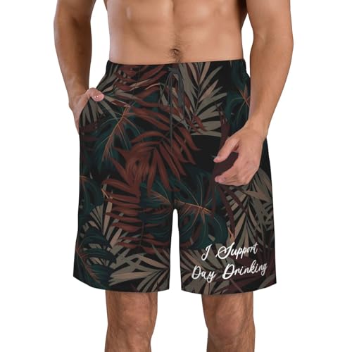 I Support Day Drinking Men's Casual Board Shorts - Elastic Waist Drawstring Swim Trunks Swimwear Bathing Suits,