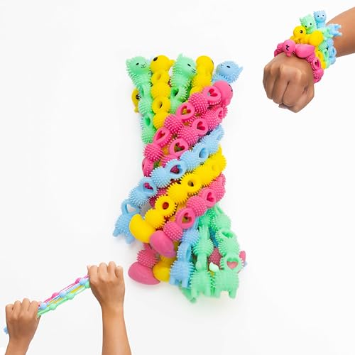 Buddy Bands Stretchy Fidget Bracelets for Kids (12 Pack) – Soft TPR Sensory Bands, Squishy Stretch Toys, Party Favors, Classroom Prizes & Stress Relief Toys
