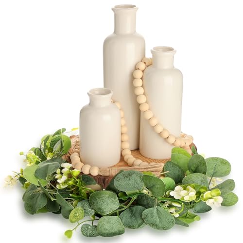 Geelin 6 Pcs Boho Rustic Table Centerpieces, 3 Ceramic Vases,