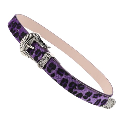 BESPORTBLE Fashion Leopard Print Belt for Women Vintage Western Style Wide Buckle Waist Belt for Jeans Dresses Purple Carved Design for Casual Wear