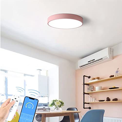 BKBEINGKING 北欧風 4-6畳 APP遠隔制御 無段階調光調色 LED シーリングライト おしゃれ 北欧 リモコン付き インテリア ライト リビング 天井 照明器具 間接照明 和室 居間 日本語説明書 BK-HTM353【ピンク 直径40cm 4