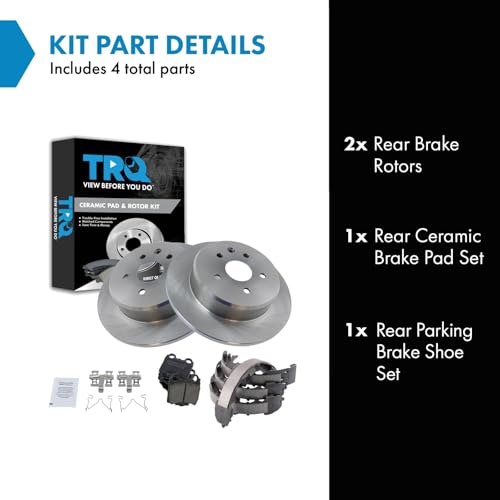 Image of TRQ Rear Brake Pad and Rotor Set Ceramic Parking Brake Shoes Compatible with 1998-2005 Lexus GS300 1998-2000 GS400 2001-2005 GS430 IS300 2002-2010 SC430