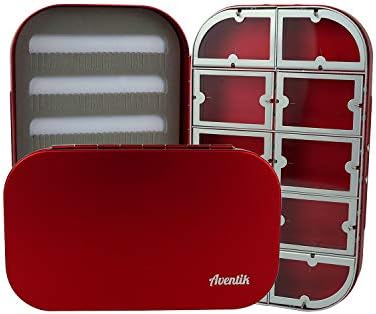Aventik Aluminum Fly Fishing Box Slit Foam Or with Compartments/Easy Grip Flies Jigs Lures Boxes Ice Fishing Boxes(Darkred-10WC)