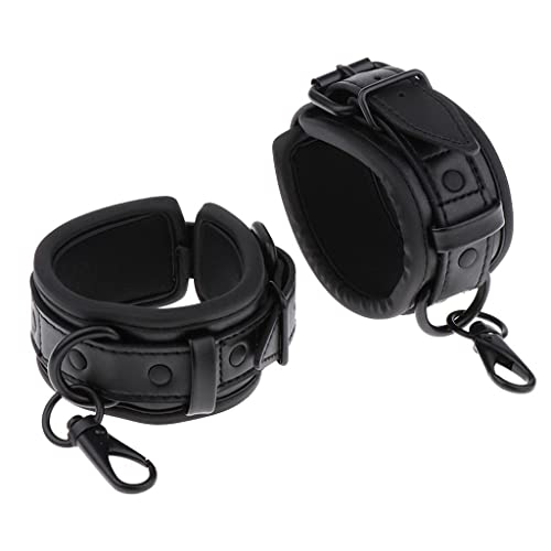 zalati PU Leather Handcuffs 1 Pair Ankle Protective Cover Cuff Adjustable PU Leather for Protective Decorative Cover -Black - Image 3