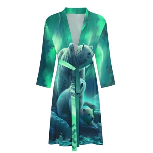 Family Polar-Bear Northern Lights Funny Men's Robe Soft Lightweight Bathrobe Long-sleeve Spa Robes4