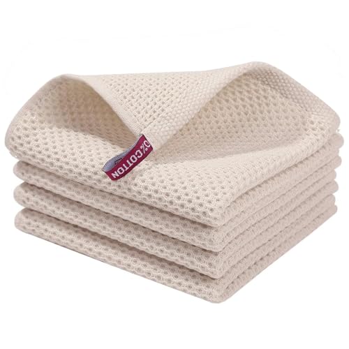 Image of 100% Cotton Kitchen Dish Cloths, 6 Pack Waffle Weave Ultra Soft Absorbent Dish Towels for Drying Dishes Quick Drying Kitchen Towels Dish Rags, 13.4 X 13.4 Inches (Beige, Pack of 4)
