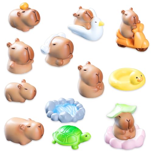 13PCS Mini Capybara Figura,Mini Capybara Figuras Decoraciones para Tartas,Decoración para Tartas,Adecuado para la Decoración de la Tarta de Cumpleaños Regalo de Fiesta Colección de Escritorio en Casa