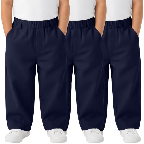 Hyggeweir - Hyggeweir Toddler Boys School Uniform Pants - 3 Pack Navy Blue Straight Leg Elastic Waist Trousers with Pockets, Size 3T - Best Deal on Amazon