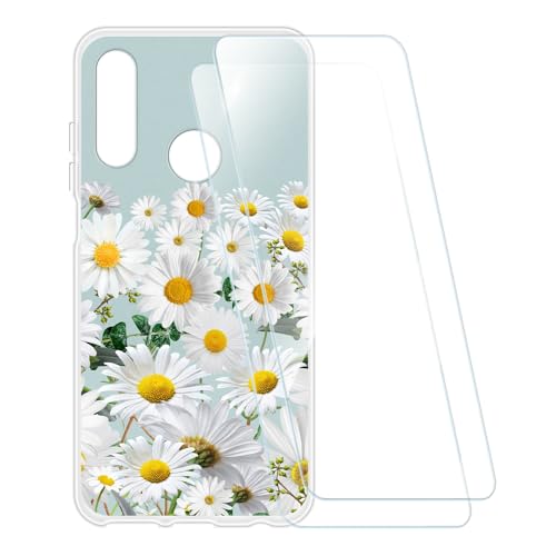 ESCAMOT Funda Estampada + 2 Protectores de Pantalla Vidrio Templado Compatible con Lenovo Z6 Pro 5G, Carcasa Suave Antigolpes y Película HD (Flor 5)