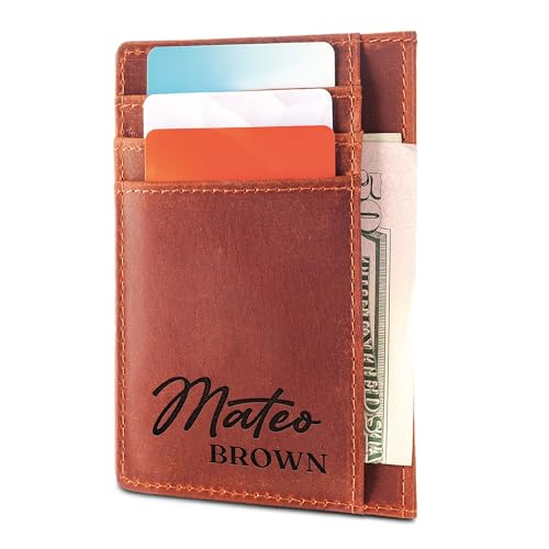 Custom Slim Wallet for Men, Leather Card Holder, Personalized Gift for Him, Husband or Boyfriend, Minimalist Small Purse, Gifts for Fathers Day, Valentines, Anniversary or Birthday