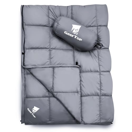 GEERTOP Couverture de camping légère pour temps froid – Chaude et bouffante – Avec fermeture éclair – Pour sac à dos, voyage, avion, randonnée, pique-nique – 200 x 140 cm (gris fumé)