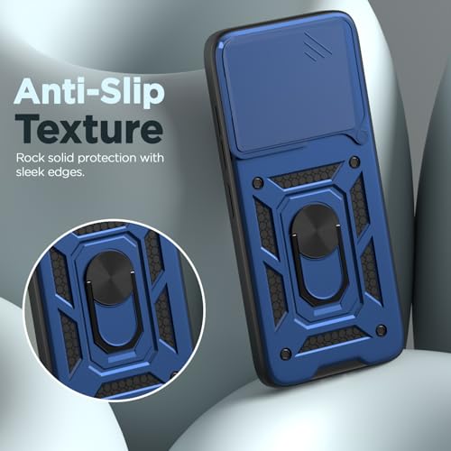 Image of Pikkme Back Cover for iQOO 15 5G | 360 Protection Case | Sliding Camera Shield Cover & Ring Holder Stand D10 Tough Armor Bumper Case (Blue)