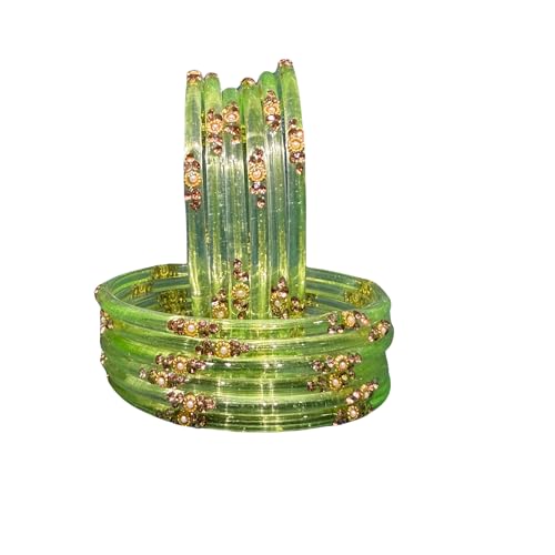 Image of SUNDRAM Women's Premium Fancy Glass Bangles for Women & Girls |with Zircon Gemstone Work & Charm| Traditional Ethnic Bangles Set of 12