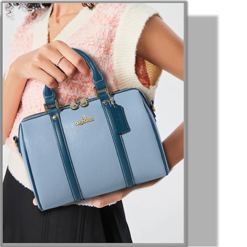 Image of Angel Kiss Women Satchel Purses and Handbags Vegan Leather Boston Barrel Bag Top Handle Shoulder Purse with Crossbody Strap | Vegan Leather