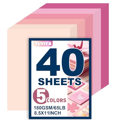 40 Sheets 8.5 x 11 Colored Cardstock 5 Assorted Pink Shades of 180GSM/65LB Construction Paper Pink Cardstock Printer Paper for Printing Card Making DIY Crafts School Supplies Party Decorations