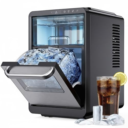 Image of Crescent Ice Maker Countertop, 2000Pcs/24H, Ice Machine with Timer Function, Adjustable Ice Thickness & Self Cleaning, Ice Makers 16Pcs in 15min, for Home, Office and Gathering