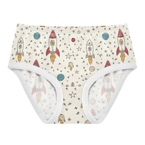 ZZKKO Cartoon Rocket Planet Hand Drawn Girls Underwear Toddler Panties for Girls Comfort Brief Size 2-8T