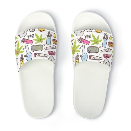 Green Weed Marijuana Kawaii Cartoon Pattern PVC Home Slippers Non-Slip Shower Sandals Summer Indoor Outdoor Beach for Men And Women2