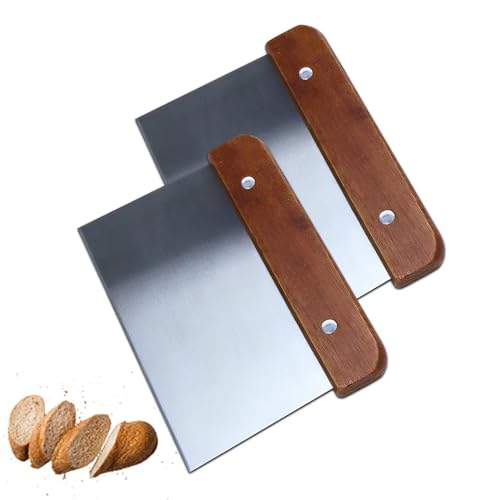 Lot de 2 spatules en acier inoxydable manche bois lame acier inoxydable qualité alimentaire pour gâteaux, pizzas, pain fournitures de cuisine (marron)