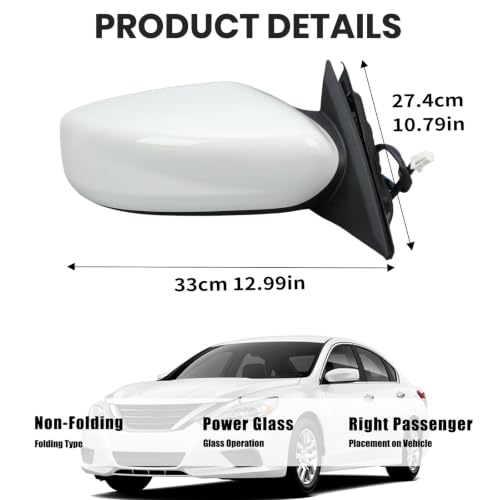VANLOGY Right Passenger White Side Mirror Compatible with Nissan Altima 2013-2018 Sedan Power Glass Non-Folding Heated Door Mirrors Outside Rear View Mirror Replace# 963013TH1A (5 Pins) by VANLOGY - Used condition - Image 5