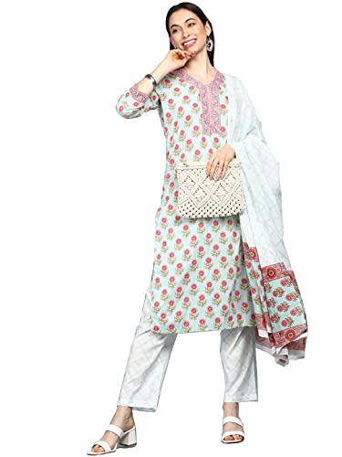 Image of Vaamsi Women's Pure Cotton Floral Printed Straight Kurta Set With Dupatta | kurta sets for woman