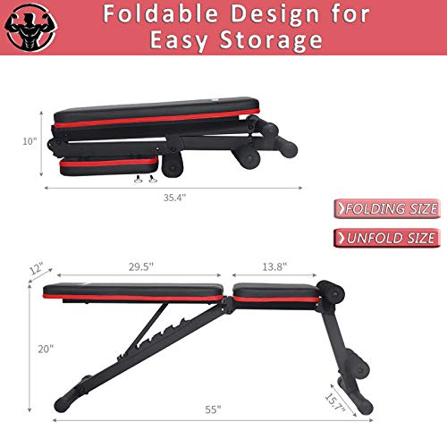 Komsurf Adjustable Weight Bench Press, Foldable Workout Bench for Home Gym, Full Body Workout Strength Training, Exercise Equipment Body Gym System