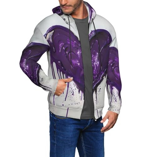 Sweat à capuche violet imprimé amour avec cordon de serrage et zip