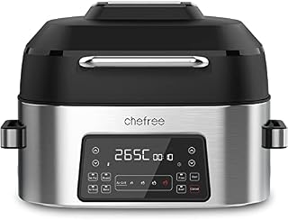 CHEFREE Air Fryers and Indoor Grill Combo, 8-in-1 Smart XL Electric Grill with Air Fry, Griddle, Roast, Bake & Broil and More, 6L Family Sized, Smokeless, Dishwasher Safe - AFG01