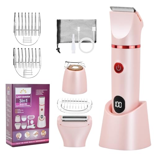 Afeitadora eléctrica 3 en 1 para mujer, afeitadora partes íntimas mujeres recargable con 3 cabezales de corte extraíbles, depiladora eléctrica mujer Bikini, IPX7 impermeable Intimate Shaver, Electric