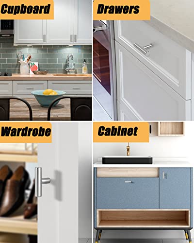 Gobrico 10 Pack Euro Style T-Bar Kitchen Cabinet Handles Pulls Cupboard Drawer Dresser Knobs In Satin Nickel - Single Hole, 50Mm/2In Overall Length #TOP3