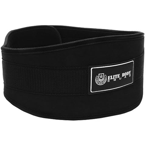 Elite Body Squad Weight Lifting Belt Pro Quality Neoprene Back Support Belt With Speed Fit Fastener And Stainless Steel Hook And Loop Design - 6” Wide Soft Feel Padding Cover