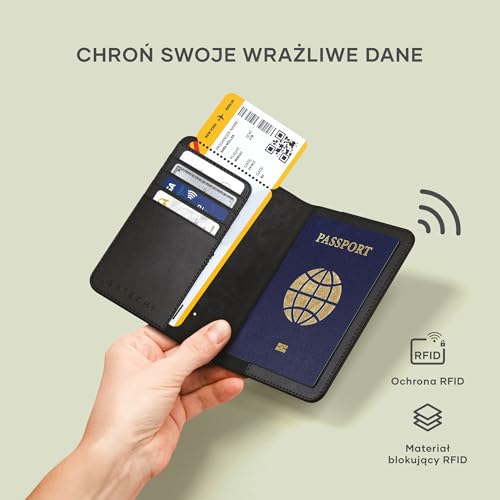 SATECHI etui na paszport z Find My, 4 przegródki, czarne | Alternatywa dla lokalizatora GPS, ładowanie bezprzewodowe, oc