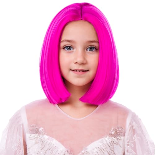 Image of Hot Pink Wig Neon Pink Wig Magenta Short Middle Part Wigs for Womens Synthetic Wigs for Daily Party Halloween Use